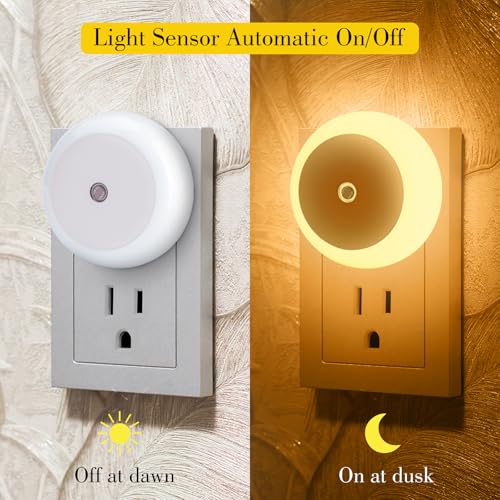 Image of KINUR 6 Pack Amber Night Light, LED Night Lights Plug into Wall with Dusk to Dawn sensors, Plug in Night Lights for Kids Room, Bedroom, Bathroom, Baby Nursery,Stair Lights, Hallway Light