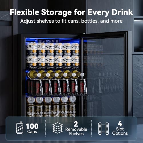 Image of Manastin Beverage Refrigerator Cooler Freestanding Mini Fridge Cooler with Glass Door, Adjustable Shelves & Digital Temperature Display for Soda, Beer or Wine (Black, 2.47 Cu.Ft)