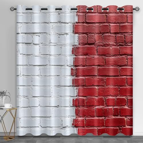 HYGIUID Brick Curtains for Girls Bedroom, Irregular Bricks Thermal Blackout
