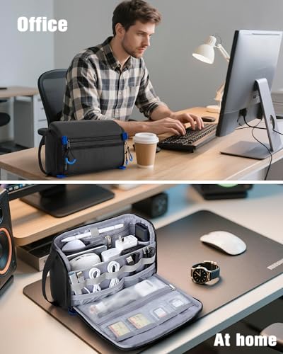 Image of Smasrob Electronics Organizer Travel Case, Tech Bag Charger Pouch, Black | Water Resistant, Elastic Bands, for Cord, Cable, SIM Cards, Phone, Airpods