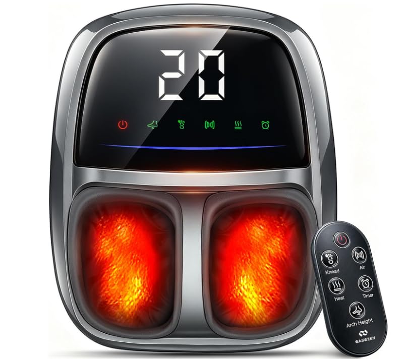 Image of EaseZen Foot Massager with Heat, Upgraded Adjustable Arch Lift & Large LED Touchscreen, Deep Kneading Shiatsu Foot Massager for Neuropathy, Plantar Fasciitis Relief, High Arch & Elderly (Pale Gray)