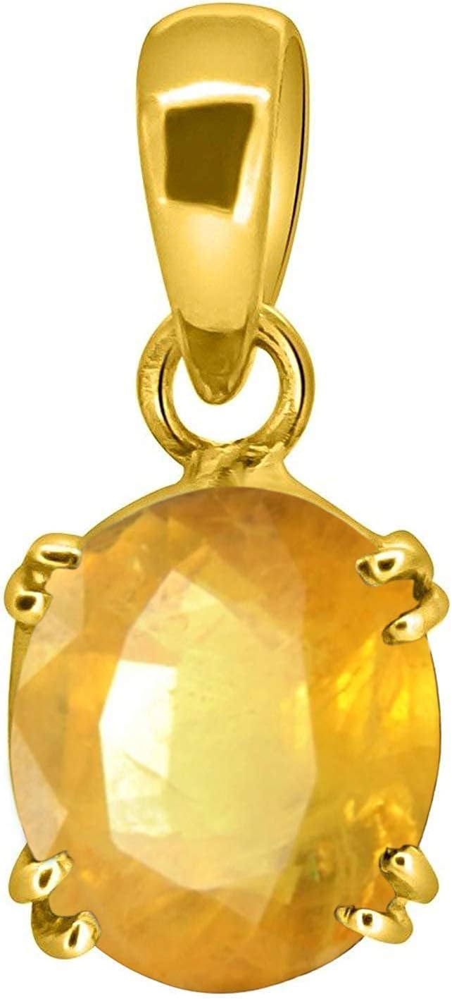yellow sapphire stone pendant 5.25 Carat Natural Yellow Sapphire Pendant/Locket (Pukhraj Stone Panchadhatu Pendant) 100% Original AAA Quality Gemstone