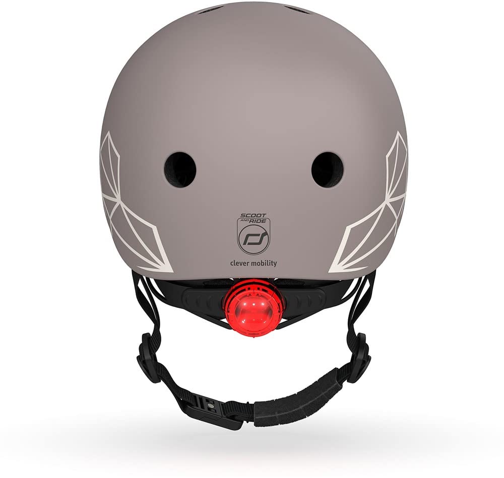 Scoot and Ride XXS Graphics Helm aus PVC-freiem Kunststoff mit LED-Licht an der Rückseite in der Farbe Brown Lines, Größen verstellbar: 45cm -51cm, 96563