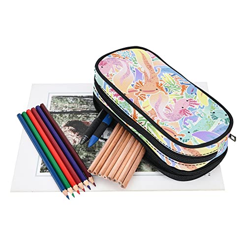 Image of Adorable Axolotls Mexican Pencil Case for Kids Teen Girls Boys 10 In Pouch | Large Capacity Small Makeup Bag for Women, Canvas School Suppies Zipper Office Desk Soft Organizers Travel Pen Box