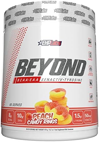 EHPlabs Beyond BCAA & EAA Powder - Branched Chain Essential Amino Acids, Post Workout Muscle Recovery Drink with Amino Acids - 10g BCAAs for Men & Women, 60 Servings (Peach Candy Rings)
