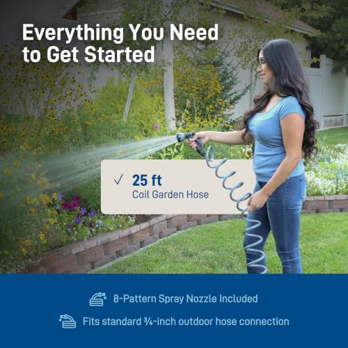 Orbit Coil Garden Hose, 25 ft, with 8-Pattern Nozzle, Gray - 26382 - image 9