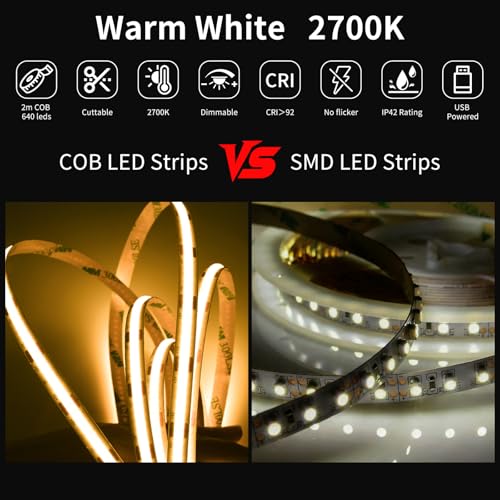 Tira de LED COB 5V USB 2 metros blanca regulable miniatura 4
