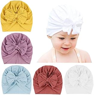 DRESHOW 5 Pcs Baby Turban Cloth Hat Baby Girl Soft Cute Toddler Cap Hat Knot Rabbit Hospital Hat