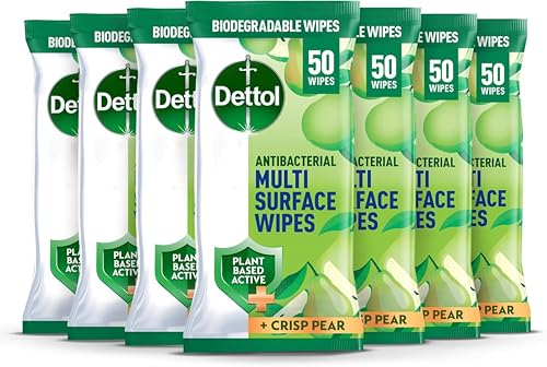 Dettol Antibacterial Multi Surface Cleaning Wipes Crisp Pear 350 Wipes (50 x 7pck) Plant-Based Disinfectant Biodegradable Kills 99.9 Percent of Germs