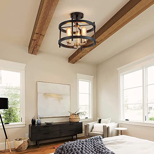 AGV Lighting Semi Flush Mount Ceiling Light Fixture, 3-Light Farmhouse Light Fixture Ceiling Mount, Black & Gold Finish by AGV LIGHTING - Image 8