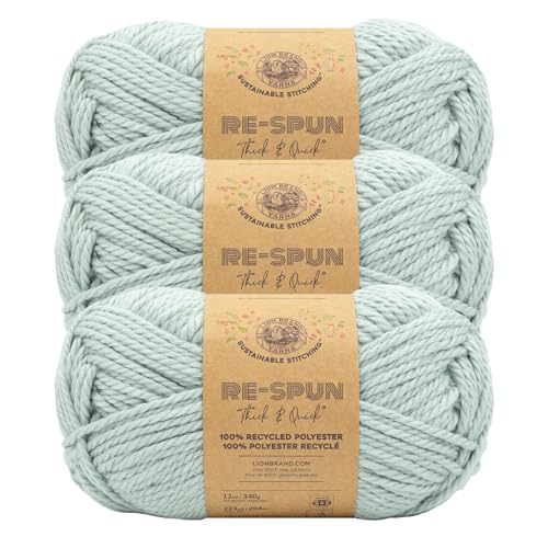 Image of Lion Brand Yarn, Re-Spun Thick & Quick Yarn, Fog, Green, 3 Pack