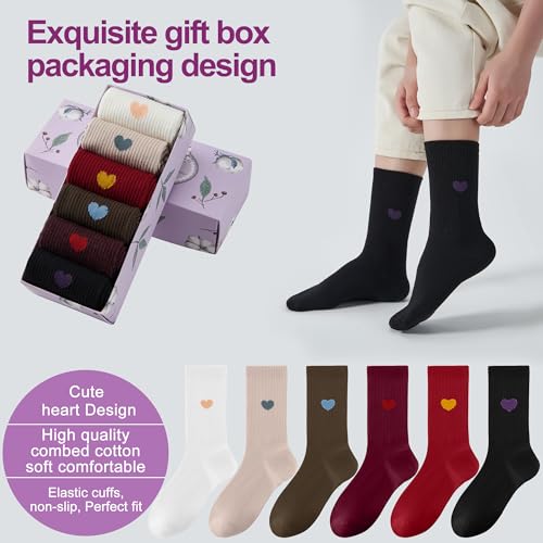 Image of inhees Women's Cotton Crew Socks - 6Pairs Above Ankle Fun Cute Heart Bootie Dress Socks - Gifts for Mother /Her