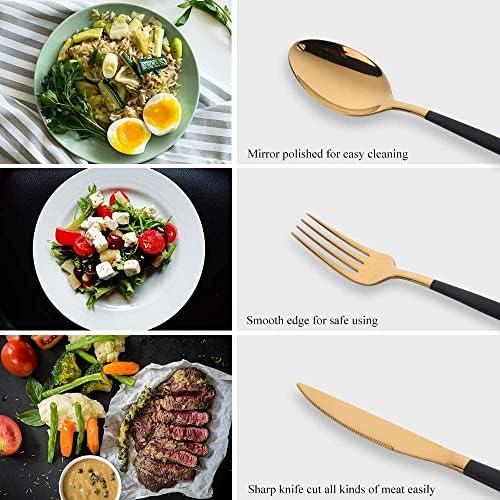 Cutlery Set, 16 Piece Black Gold Cutlery Set Stainless Steel, Flatware Set of 4 Tableware for Daily Life 4 x Forks, 4 x Dinner Knives, 4 x Dinner Spoons, 4 x Teaspoons - Service 4(Black Gold)