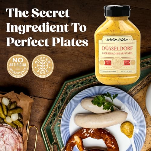 Image of Schaller & Weber Dusseldorf Horseradish Mustard, 9 Oz Squeeze Bottle (1 Pack) | Hot German Mustard with Horseradish, All Natural Deli Mustard for Sausages, Pretzels & Sandwiches