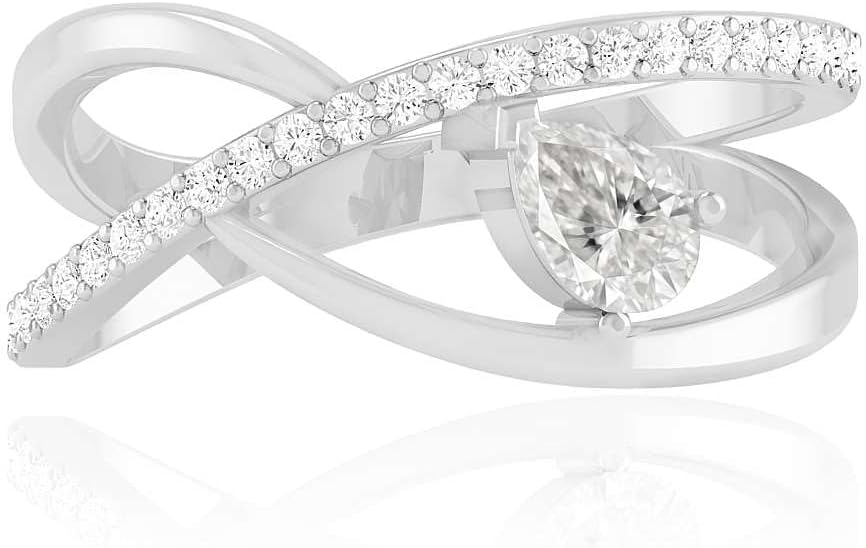 Diamond Ring for Women in 14K Gold or 925 Sterling Silver – Lab Grown Diamond Accents – Crisscross Band Ring – April Birthstone Gift Jewelry