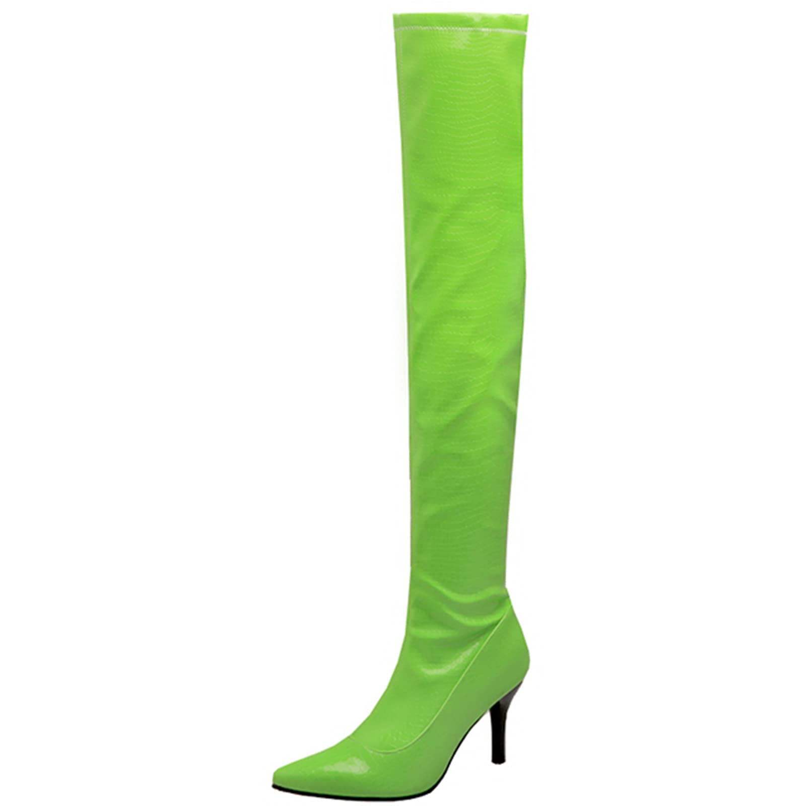 CUTEHEELS Damskie jednokolorowe buty na uda wysokie/nad kolanem ze szpilką i szpiczastym noskiem, zielony, 44 EU