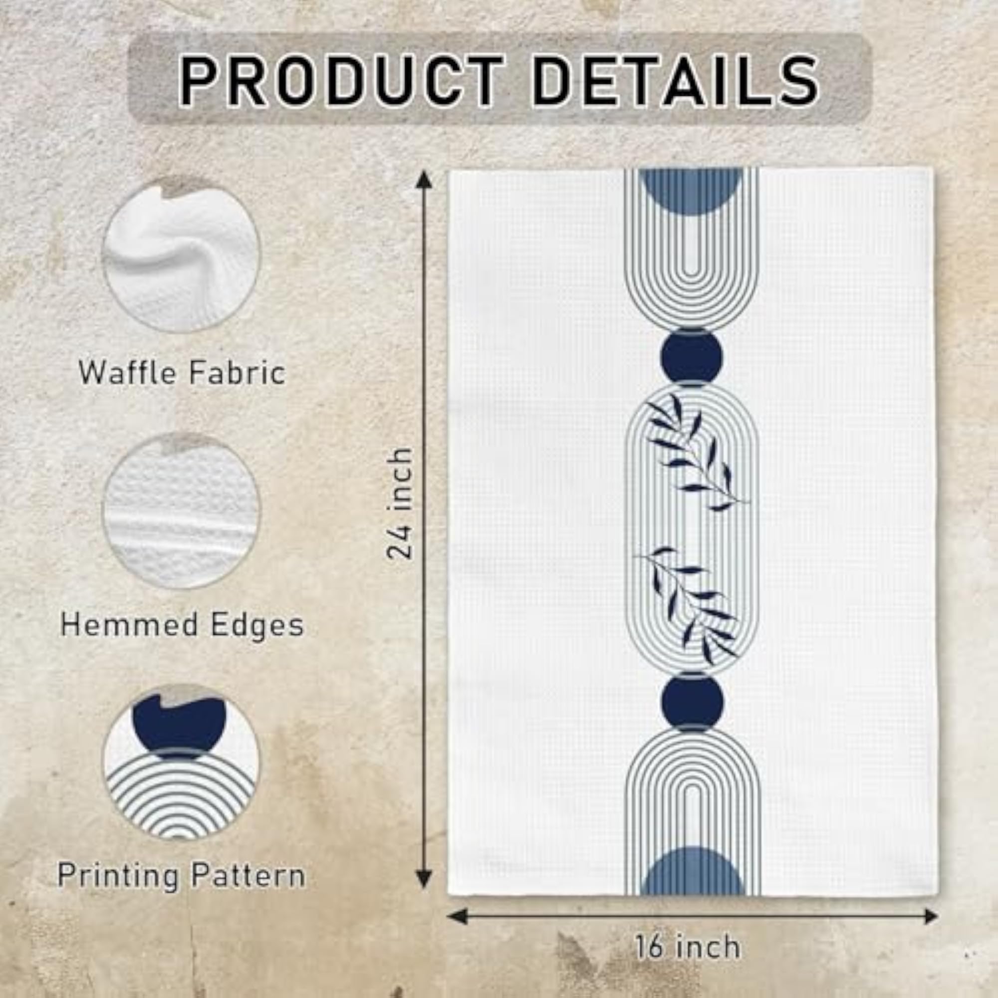 Navy Blue Boho Kitchen Towels, Minimalist Decor