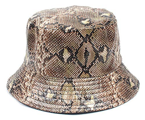 Joylife Snakeskin Print Bucket Hat Trendy Pu Fisherman Hats Unisex Reversible Packable Cap (Coffee) #TOP14
