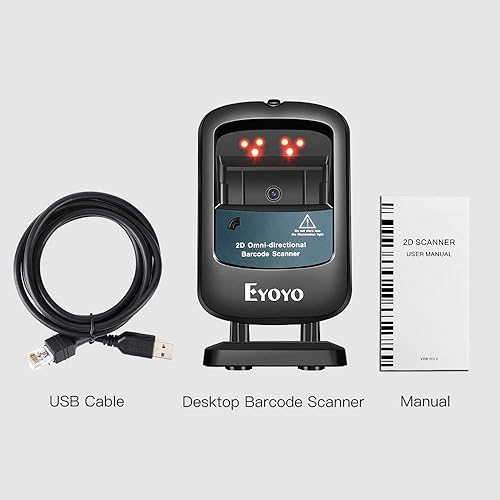 Miniatura 9 de Eyoyo Escáner de código de barras manos libres 2D, lector de código de barras de escritorio con cable USB omnidireccional 1D 2D PDF417 lector de