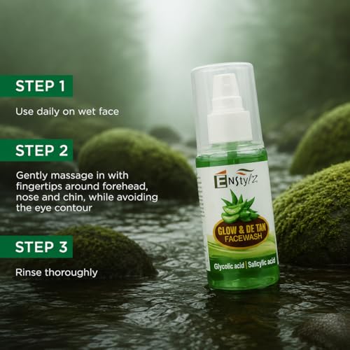 Image of Glow & De-Tan Face Wash with Glycolic Acid & Salicylic Acid, Removes Dark Spots, Evens Skin Tone, Clears Acne, Aloevera Acid