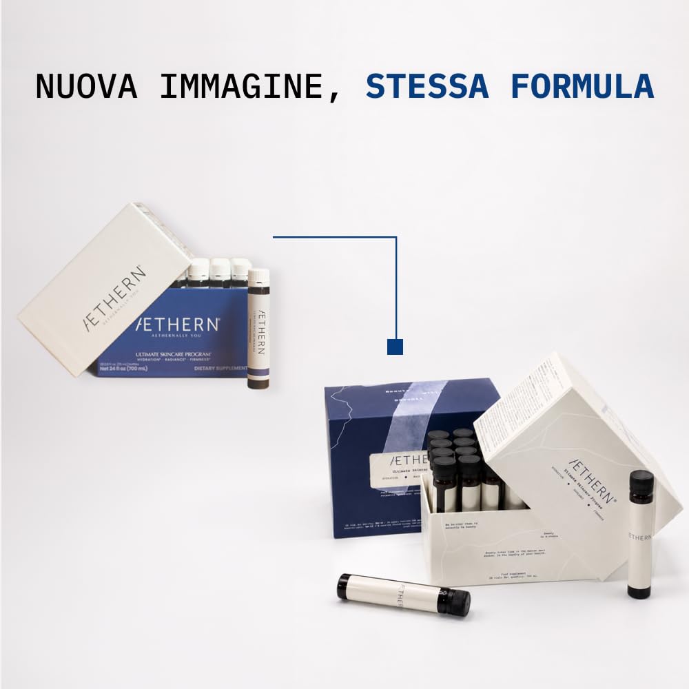 Ultimate Skincare Program - Integratore Liquido con Collagene + Acido Ialuronico per la Pelle. Pronto da Bere. Supporta Idratazione, Tonicità, Luminosità. 28 Fiale