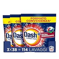 Dash Power Pods Detersivo Lavatrice In Capsule, 114 Lavaggi (38x3) Extra Igienizzante, Pulizia profonda contro sporco e batteri, Pulizia Impeccabile