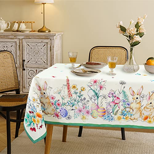 Virtumob Easter Rectangle Tablecloth 60X120 Inch Spring Floral And Bunny Table Cloths Spill Proof Wrinkle Table Cloth For Kitchen Dining Decoration Holiday Parties #TOP3