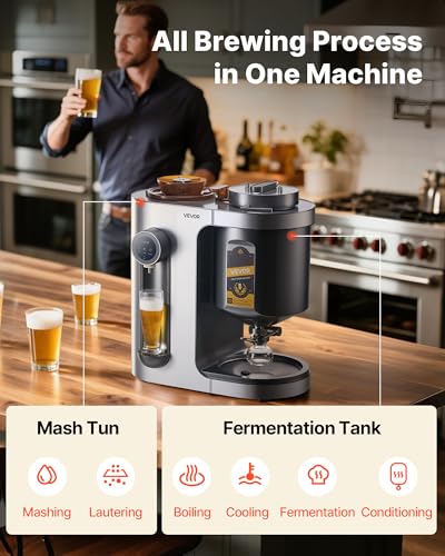 Image of VEVOR Automatic Home Beer Brewer, 1500W Electric Beer Brewing Machine, 3.43 Gal All-in-One Home Brewer with Mash Boil Device, 304 Stainless Steel Internal Tank, Auto Temperature & Pressure Control