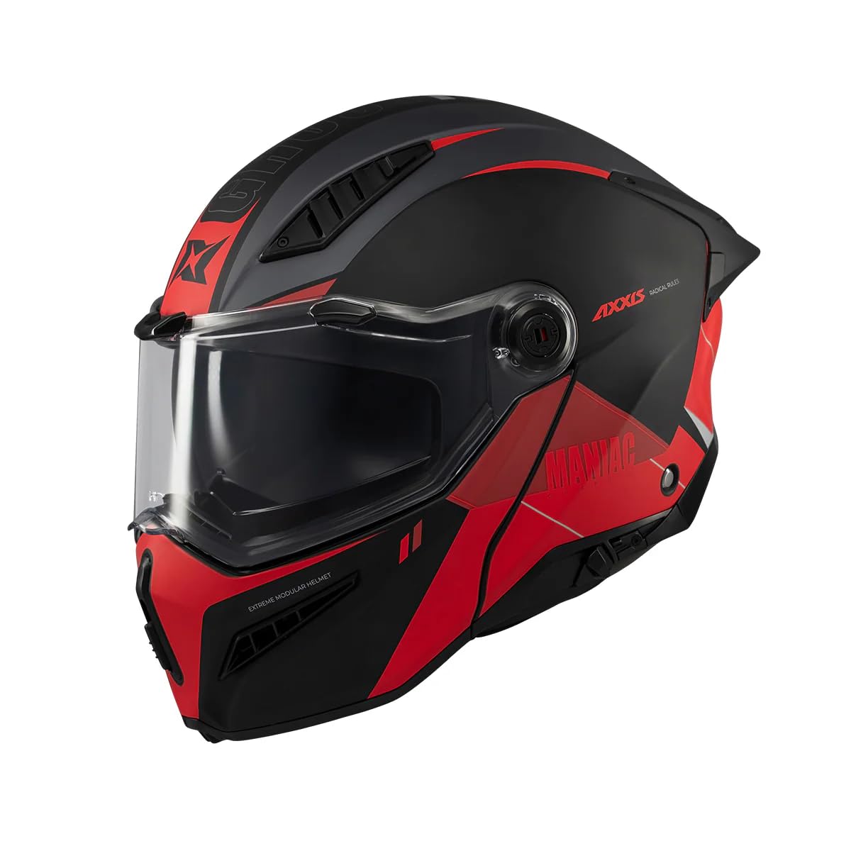 Casco Modular AXXIS GHOSTFIGHTER SV Maniac B5 Mate Rojo | Casco Abatible de Moto con Visor Solar | Homologación ECE 22.06