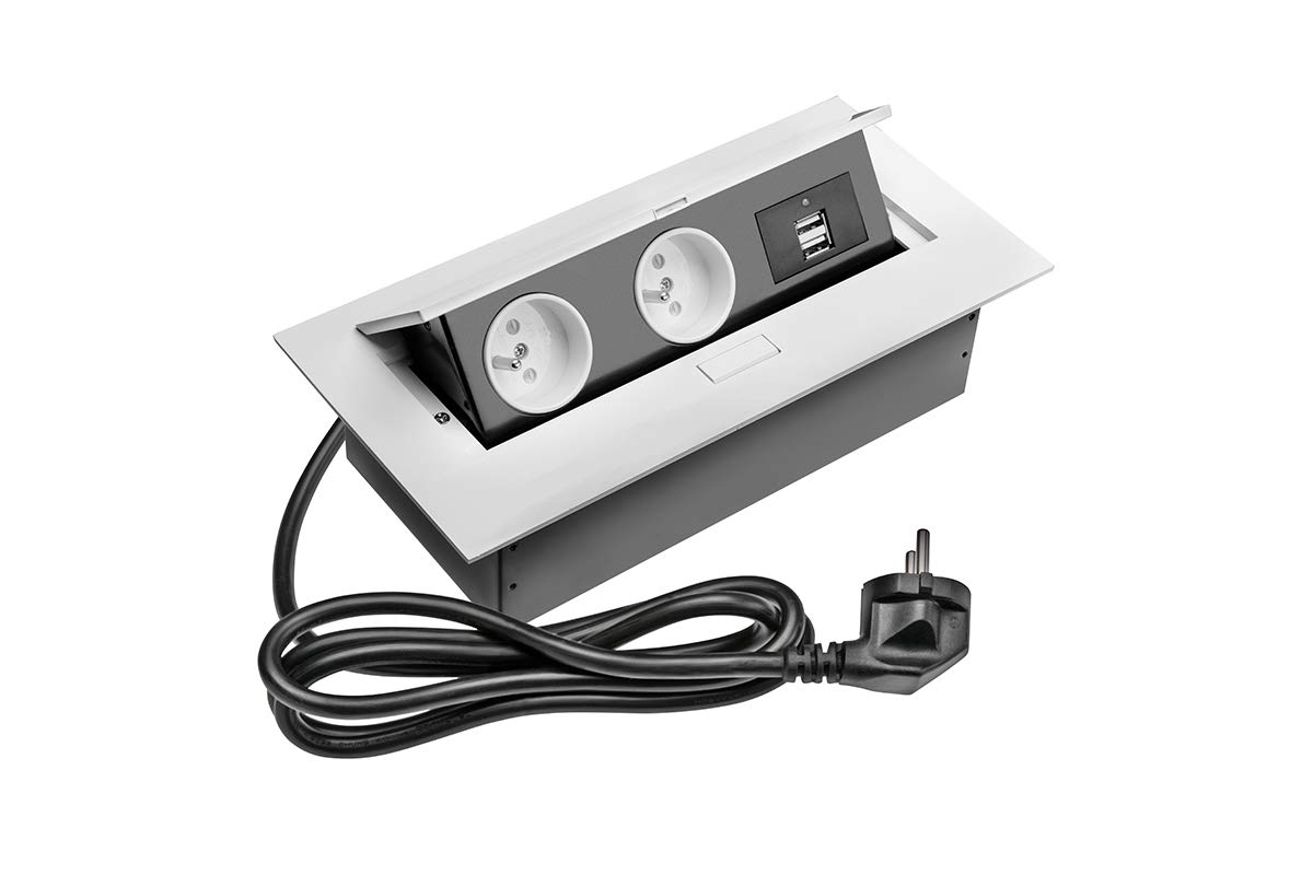 Multipresa ad incasso con sportello 2 SCHUKO e 2 USB bianco