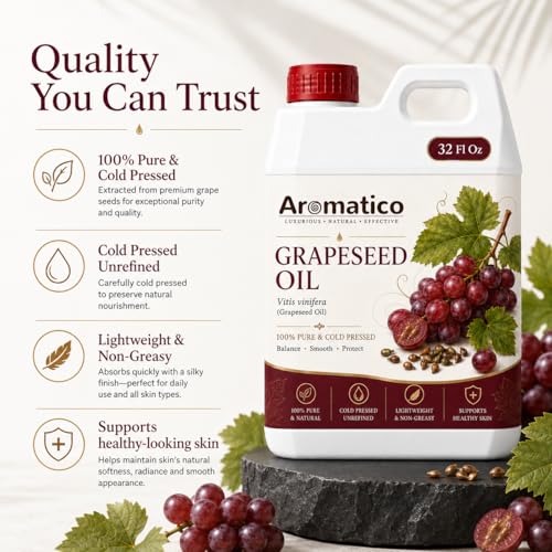 Image of AROMATICO Grapeseed Oil for Skin, Hair and Body Care, Multipurpose Carrier Oil for Massage, Scalp Care, Dry Skin Routine, DIY Beauty and Natural Glow - 946 ml