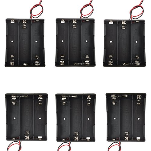 Sackorange 6 pcs 3 x 3.7V Battery Holder,18650 Battery Storage Case Plastic Box Holder Leads with 3 Slots for 6" Wire Leads(6 pcs 3x18650)