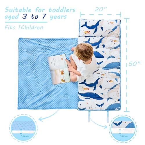 Image of Lasoftan Toddler Nap Mat with Pillow and Blanket, Extra Large Rolled Napping Mats,Slumber Bags for Boys Girls,Kids Sleeping Bag for Daycare, Preschool Travel Camping