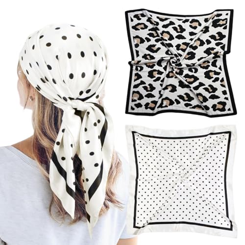 Image of SANNIDHI 2pcs Neck Head Scarf for Women Stylish Silk Hair Scarf Scarves with Vintage Prints for Sleeping, Hair Protection, and Multipurpose Styling (27.6x27.6n)