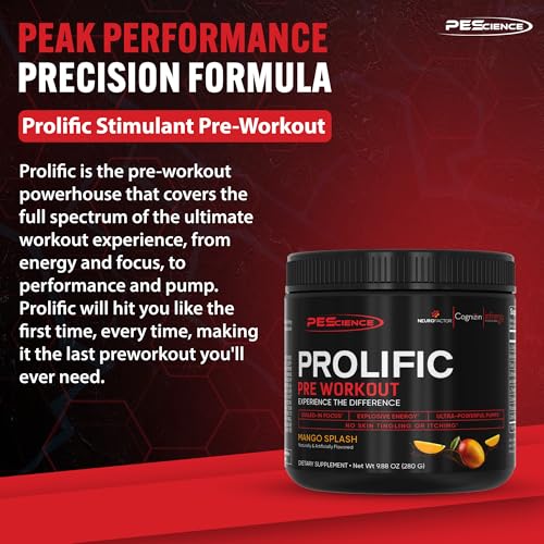 Image of PEScience Prolific Pre Workout Powder for Men & Women with L-Citrulline Nitric Oxide Booster, Energy Powder & Nootropic for Focus - Preworkout Without Beta Alanine - 40 Scoops, Mango Splash