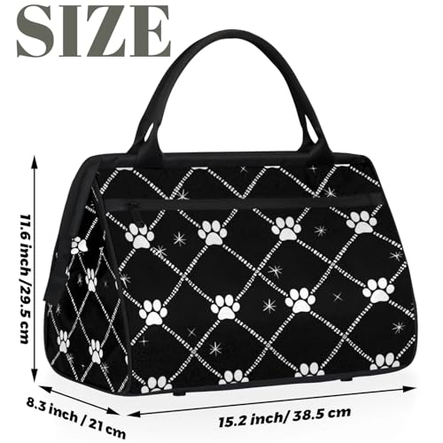Overnight Weekender Bag for Women Men White Cute Dog Paw Waterproof Carry On Travel Duffel Bags with Zipper Lightweight Sports Gym Bag Luggage Workout Handle Bags for Traveling Yoga Camping2