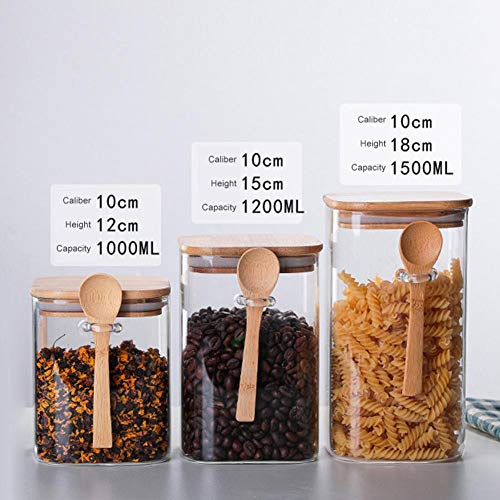 Glass Storage Jar With Wood Lids And Spoon, Airtight Sealed Clear Borosilicate Glass Canister Kitchen Food Storage Containers For Coffee Beans Loose Tea Nuts Sugar Candy Spice (1000Ml) #TOP3