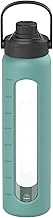 Rioware®1 Litre Motivational Borosilicate Glass Sipper with Silicone Sleeve, Time Markings, Airtight,Leak-Proof BPA-Free Eco-Friendly, Reusable Bottle For Fridge, Gym, Travel, Office & Home (GREEN)