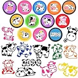MDNHIO 36PCS Cow Party Favors 24 Tattoos Sticker 12 Stamp Set - Ideal Cow Print, Farm, Milk Themed Birthday Decor Supplies Goodie Bag, Classroom Gifts, Cute Rewards for Girls, Baby Shower Prizes