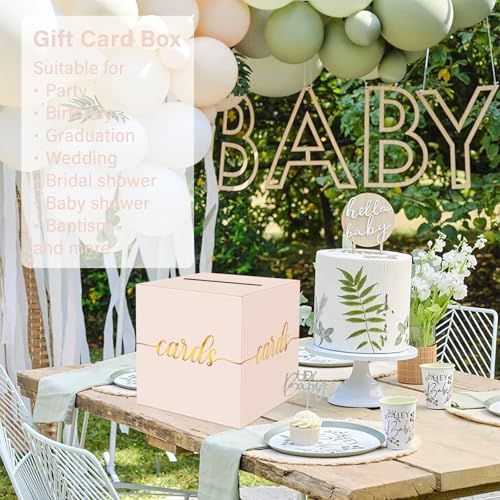 Image of 1 Pack Blush Pink and Gold Foil Card Box for Party, 8.7 inch Blush Pink Gift Card Box for Birthday, Wedding, Baby Shower, Retirement, Anniversary, Graduation, Raffle Ticket, Party