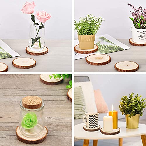 Image of NJ Natural Wood Coaster /Slices with Bark - 4 inch Wood Craft kit, Wooden Coaster, DIY Crafts Coasters Christmas Rustic Wedding Decorations Wooden Handcrafted Coffee Coasters (8)