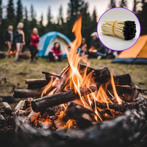MILAVERA Premium Long Wood Bulk Safety Matches, 200 Count, for Candles, Campfires, Grills, 4 inch Black Tip, Striking Stickers Included, Cute Decorative Matches for Home, Gifts, Events (Black, 200)