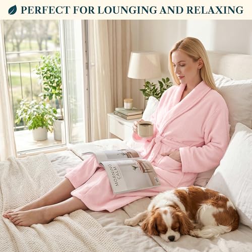 Image of PAVILIA Womens Robe Fleece Plush Soft, Fluffy Fuzzy Cozy Warm Bathrobe, Shower Spa House Long Robe for Women
