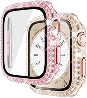 Fullife 2 Pack Compatible with Apple Watch Screen Protector 40mm,200 Diamonds Bling Tempered Glass Protective Case for iWatch Series 6/5/4/SE(2022/2020),RoseGold/Pink