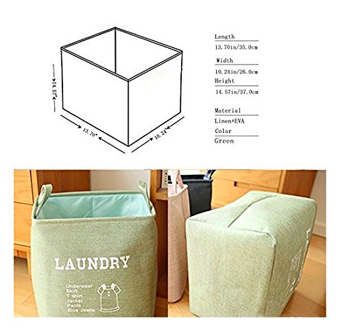 Generic Multipurpose Oxford Fabric Square Shaped Foldable Open Laundry Storage Basket with Handle (35.5x36x27cm, Green) 3