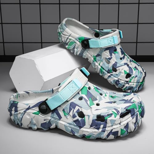 Image of ihinzry Men's Garden Clogs Graphic Mules Clog Slip On Beach Sandals for Men Outdoor Slippers with Adjustable Strap
