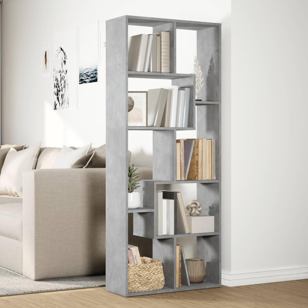 Regał na książki, betonowy, szary, 67 x 25 x 161,5 cm, z materiału drewnopochodnego, geometryczny design z dużą ilością miejsca do przechowywania, elastyczne możliwości ustawienia na
