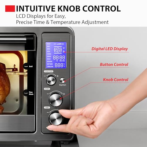 Image of TOSHIBA 10-in-1 Convection Toaster Oven, 6-Slice Countertop Oven, 1500W with Toast, Bake, Broil, Rotisserie & Pizza Functions, LCD Knob Controls, 6 Accessories, Black Stainless Steel