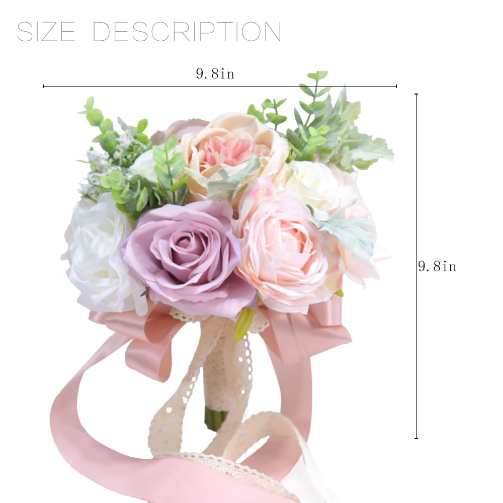 LESING Bridal Wedding Bouquets Artificial Rose Flowers Bouquet Handmade Romantic Wedding Bouquets for Bride Bridesmaid Holding Flowers (Bouquet-Peony Rose Purple) - Image 3
