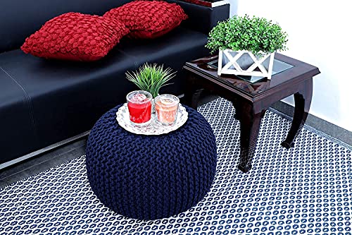 NACIA Round Pouf Puffy for Living Room Sitting Ottoman Bean Filled Stool for Foot Rest (Medium (12 x 16 in.), Dark Blue )